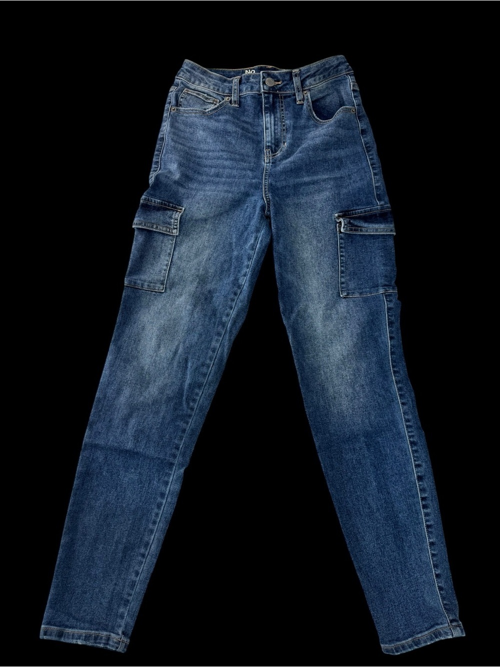 No Boundaries Women's Slim Straight Cargo Jeans - Dark Blue Wash